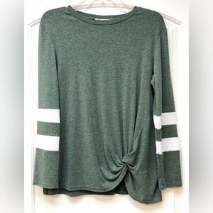 Yidarton Deep Olive Side Tie Long Sleeve Top